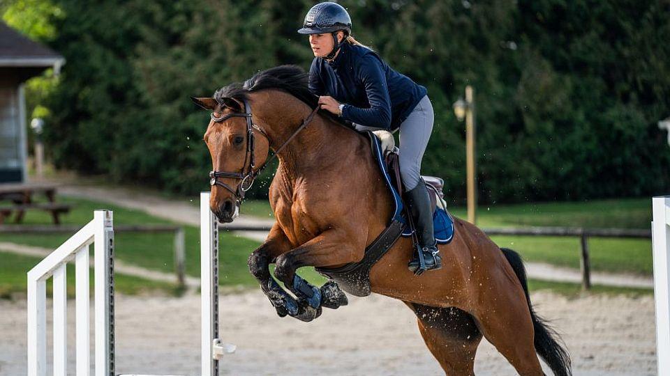 Decathlon.cz nabízí v eshopu modrou jezdeckou softshellovou bundu 500